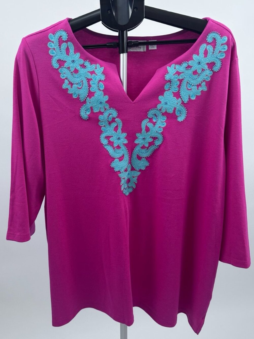 Quacker Factory Pink Embroidered Tunic Top 3X Plus Size